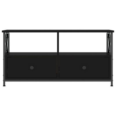 vidaXL Mueble de TV hierro y madera contrachapada negro 90x33x45 cm