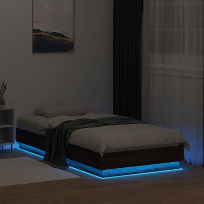 vidaXL Estructura de cama con luces LED roble marrón 90x190 cm