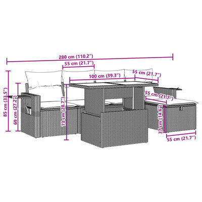 vidaXL Set de muebles de jardín 6 pzas y cojines ratán sintético gris