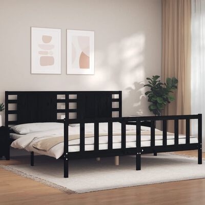 vidaXL Estructura cama de matrimonio con cabecero madera maciza negro