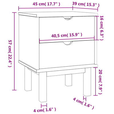 vidaXL Mesita de noche OTTA madera de pino marrón y blanco 45x39x57 cm