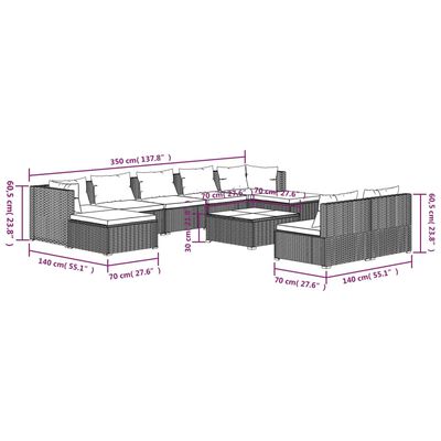 vidaXL Set muebles de jardín 10 pzas y cojines ratán sintético marrón