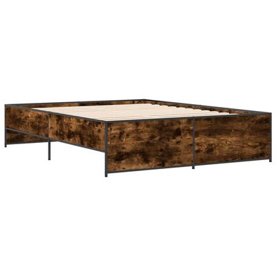 vidaXL Estructura cama madera ingeniería metal roble ahumado 150x200cm