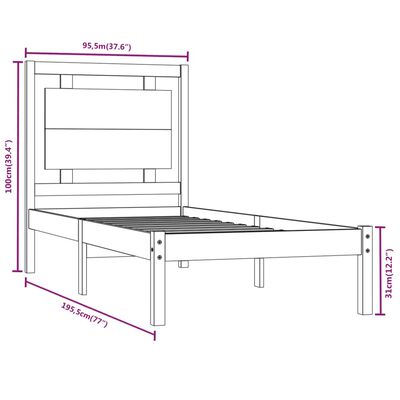 vidaXL Estructura de cama individual madera maciza negra 90x190 cm