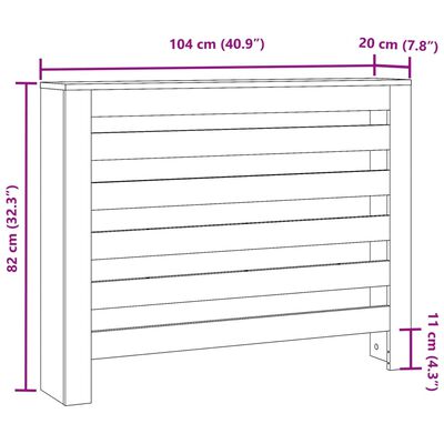 vidaXL Cubierta de radiador madera gris hormigón 104x20x82 cm