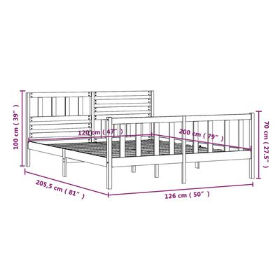 vidaXL Estructura de cama de madera maciza negra 120x200 cm