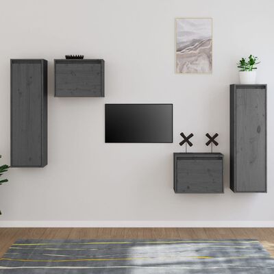 vidaXL Muebles para TV 4 piezas madera maciza de pino gris