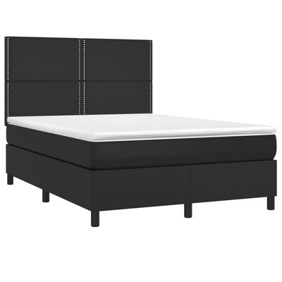 vidaXL Cama box spring colchón y LED cuero sintético negro 140x190 cm