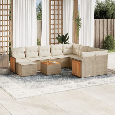 vidaXL Set de sofás de jardín 11pzas con cojines ratán sintético beige