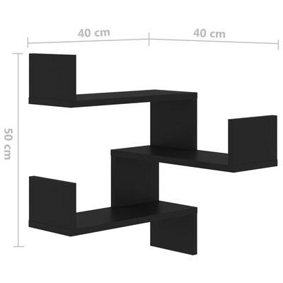 vidaXL Estante de esquina de pared madera ingeniería negro 40x40x50 cm