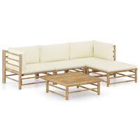 vidaXL Set de muebles de jardín 5 piezas bambú y cojines blanco crema