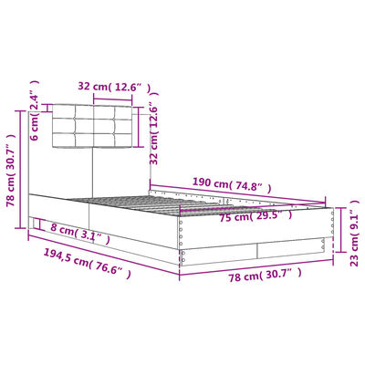 vidaXL Estructura cama con cabecero madera ingeniería negra 75x190 cm