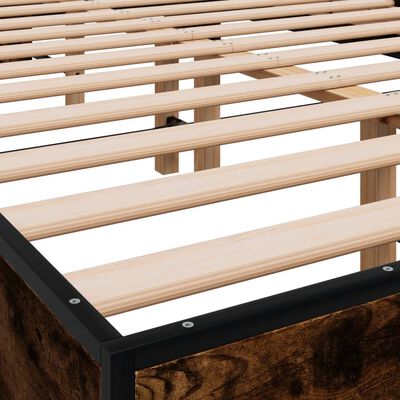 vidaXL Estructura cama madera ingeniería metal roble ahumado 135x190cm