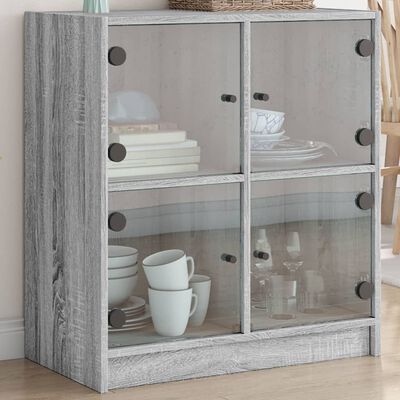 vidaXL Armario auxiliar puertas de vidrio gris Sonoma 68x37x75,5 cm