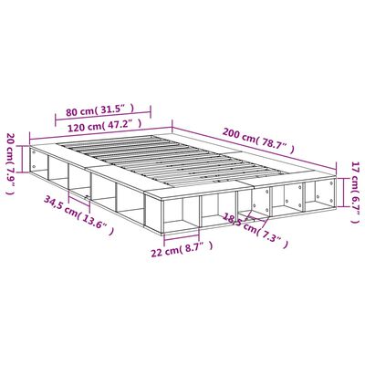 vidaXL Estructura de cama madera de ingeniería roble ahumado 120x200cm