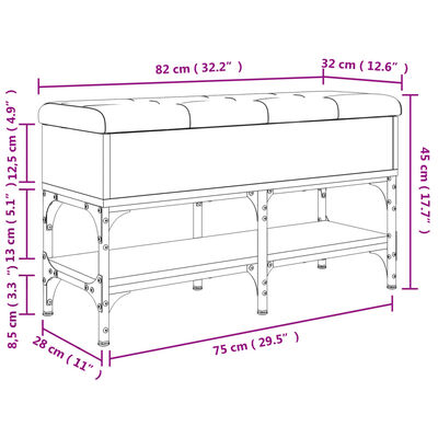 vidaXL Banco zapatero madera de ingeniería gris Sonoma 82x32x45 cm