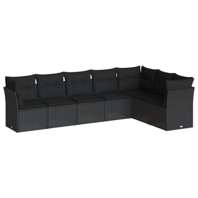 vidaXL Set de comedor de jardín 7 pzas y cojines ratán sintético negro