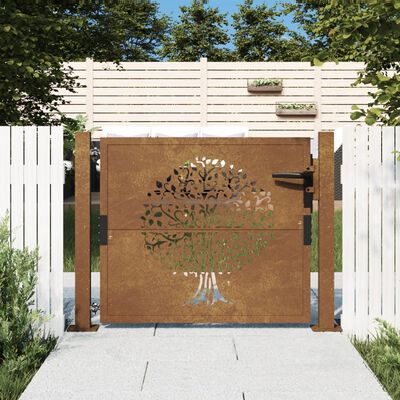 vidaXL Puerta de jardín acero corten diseño árbol 105x105 cm