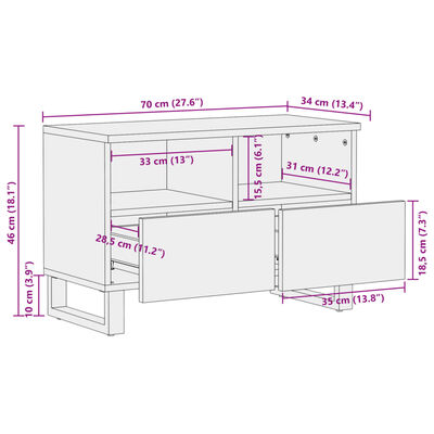 vidaXL Mueble de TV madera maciza de mango rugosa 70x34x46 cm