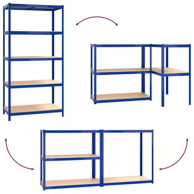 vidaXL Estantería 5 niveles 3 uds acero y madera contrachapada azul