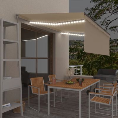 vidaXL Toldo manual retráctil con persiana y LED crema 4x3 m