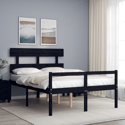 vidaXL Cama para personas mayores con cabecero madera maciza negro