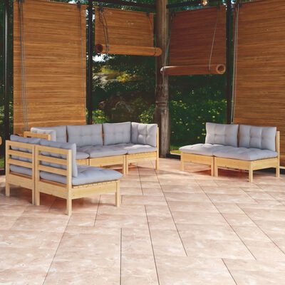 vidaXL Juego de muebles de jardín 7 pzas y cojines madera maciza pino