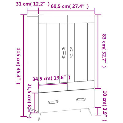 vidaXL Aparador alto madera de ingeniería roble ahumado 69,5x31x115 cm