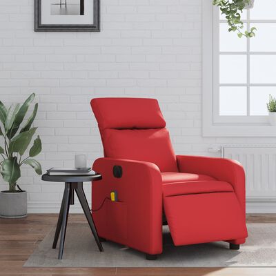 vidaXL Sillón de masaje reclinable eléctrico de cuero artificial rojo