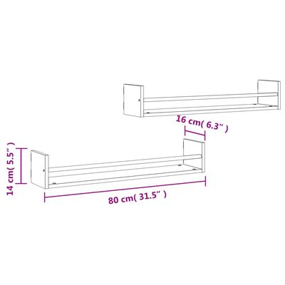 vidaXL Estantes de pared con barras 2 uds gris Sonoma 80x16x14 cm