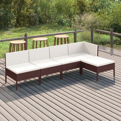 vidaXL Set muebles de jardín 5 pzas y cojines ratán sintético marrón