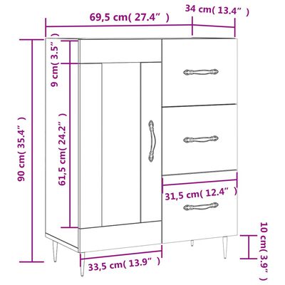 vidaXL Aparador de madera de ingeniería negro 69,5x34x90 cm