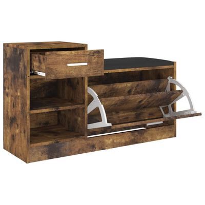 vidaXL Banco zapatero madera de ingeniería roble ahumado 94,5x31x57 cm