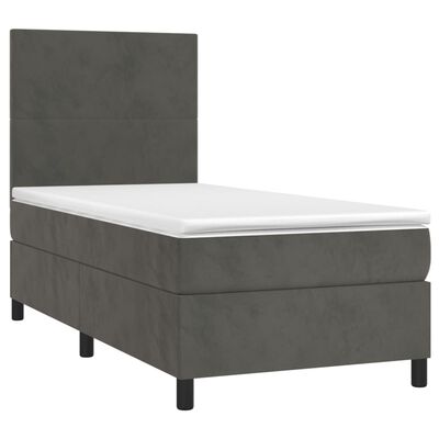 vidaXL Cama box spring colchón y LED terciopelo gris oscuro 90x200 cm