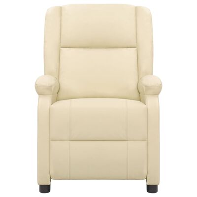 vidaXL Sillón de masaje elevable cuero auténtico blanco crema