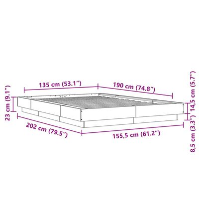 vidaXL Estructura de cama con LED madera ingeniería blanco 135x190 cm