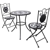 vidaXL Set mesa y sillas jardín 3 pzas baldosa cerámica blanco y negro