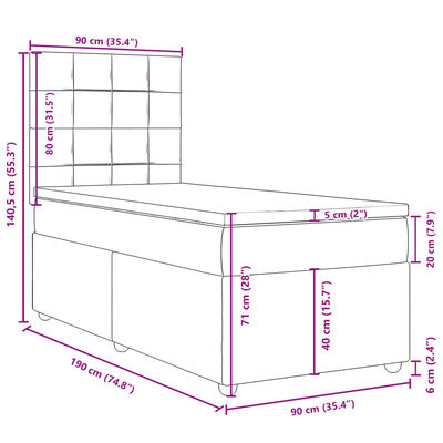 vidaXL Cama box spring con colchón tela color crema 90x190 cm