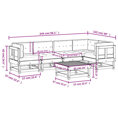 vidaXL Juego de muebles de jardín 6 pzas y cojines madera maciza negro