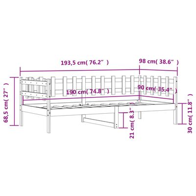 vidaXL Sofá cama sin colchón madera maciza de pino blanco 90x190 cm