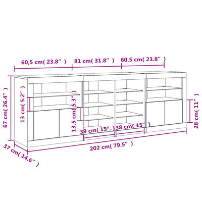 vidaXL Aparador con luces LED blanco 202x37x67 cm