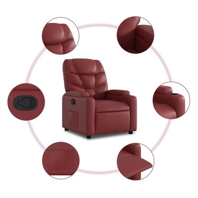 vidaXL Sillón reclinable elevable cuero artificial rojo tinto