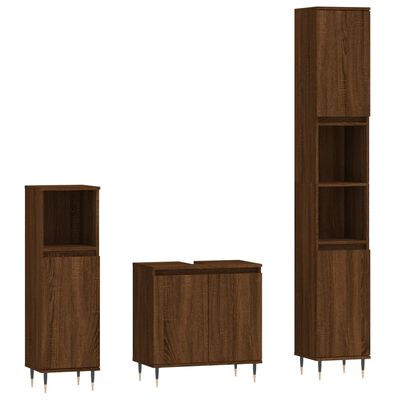 vidaXL Set de muebles baño 3 pzas madera contrachapada roble marrón