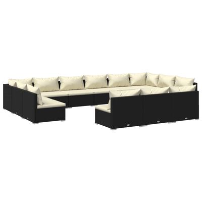 vidaXL Set de muebles de jardín 13 pzas cojines ratán sintético negro