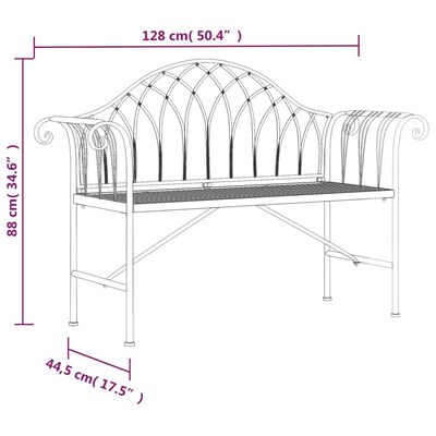 vidaXL Banco de jardín de dos plazas 128 cm acero negro