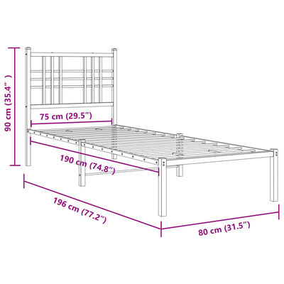 vidaXL Estructura cama sin colchón con estribo metal negro 75x190 cm