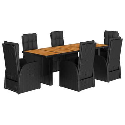 vidaXL Set de comedor de jardín 7 pzas y cojines ratán sintético negro