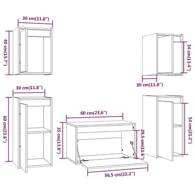 vidaXL Muebles para TV 5 piezas madera maciza de pino blanco