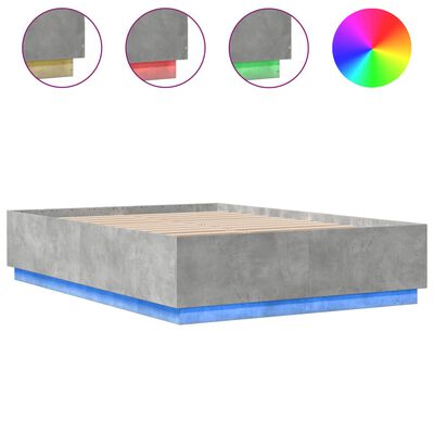 vidaXL Estructura cama con luces LED madera gris hormigón 120x200 cm