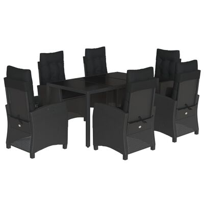 vidaXL Set de comedor de jardín 7 pzas y cojines ratán sintético negro